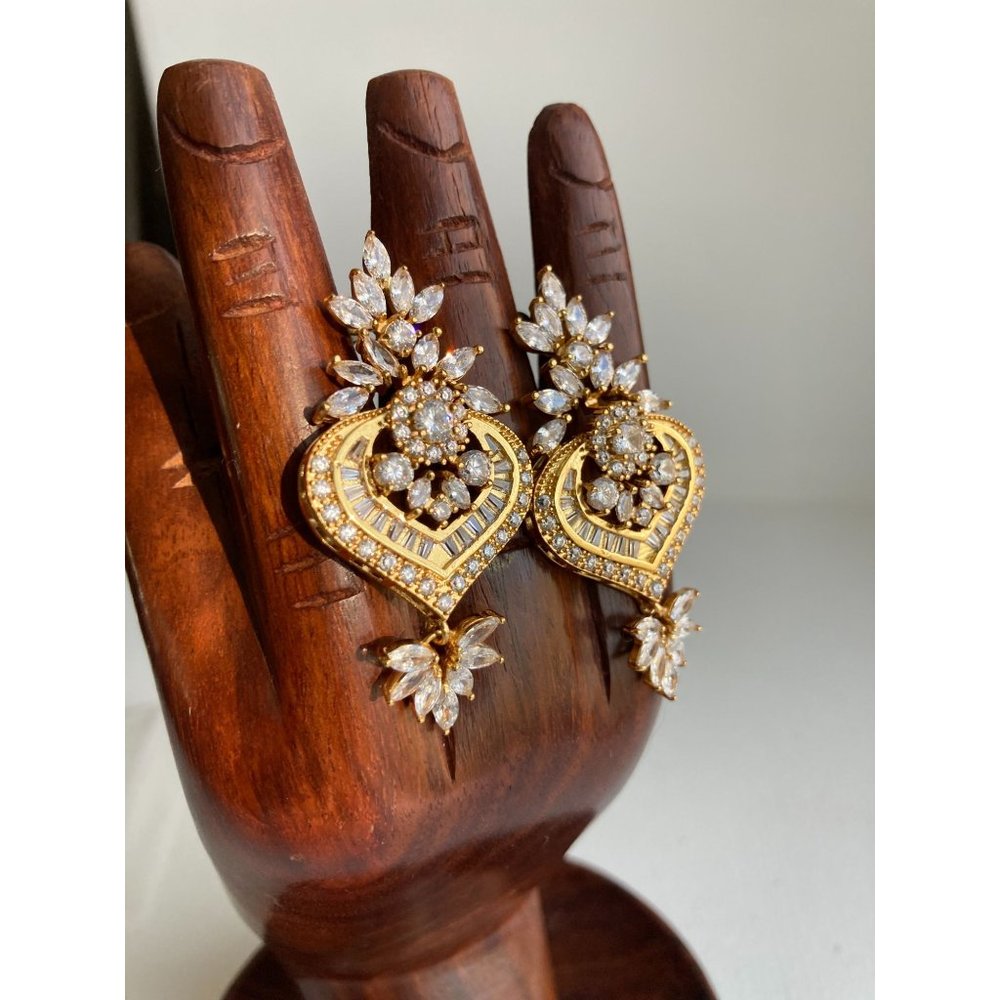 Dazzeling Gold Tone Bridal Statement Earrings